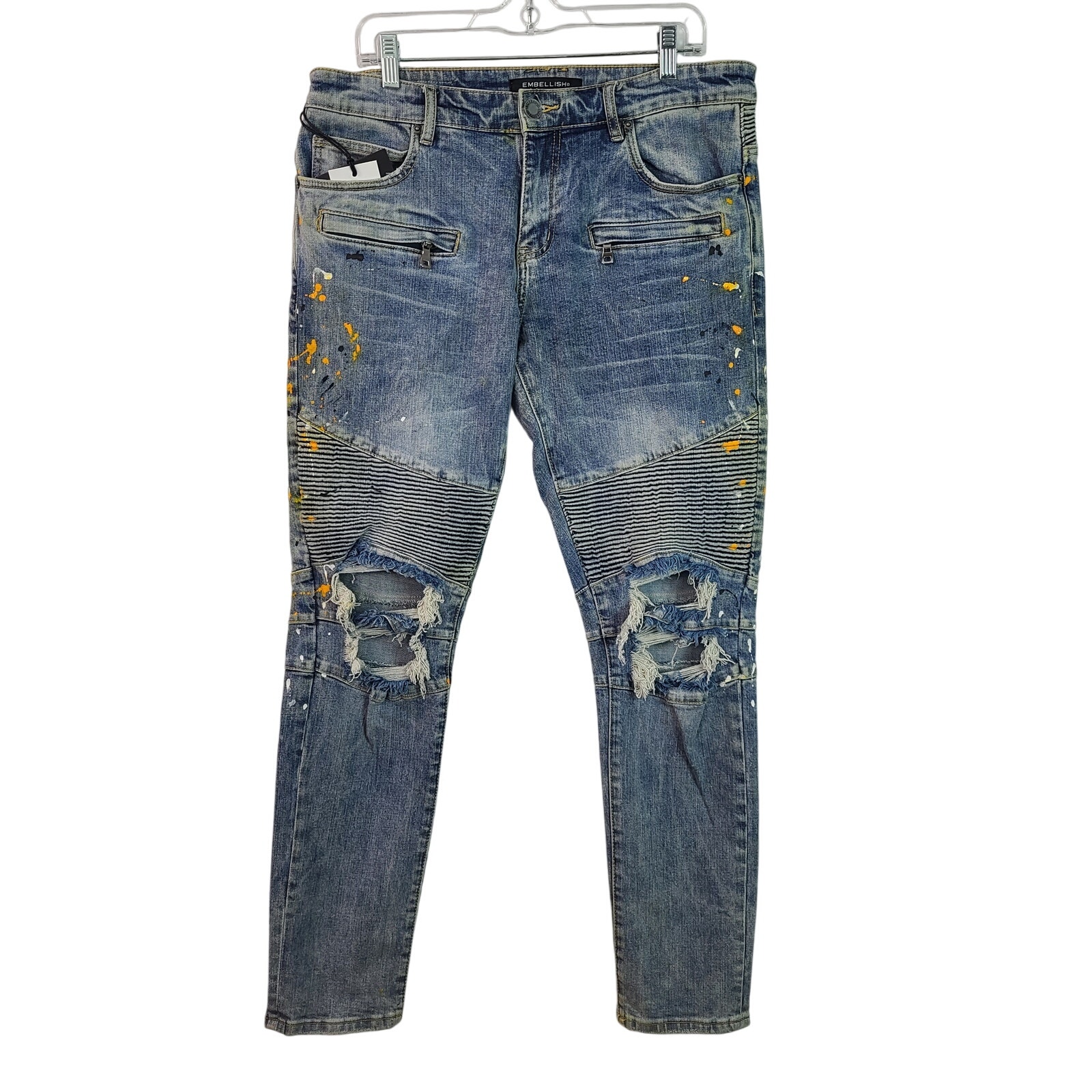 Embellish Nyc Jeans Distressed Splattered New 34 X 31